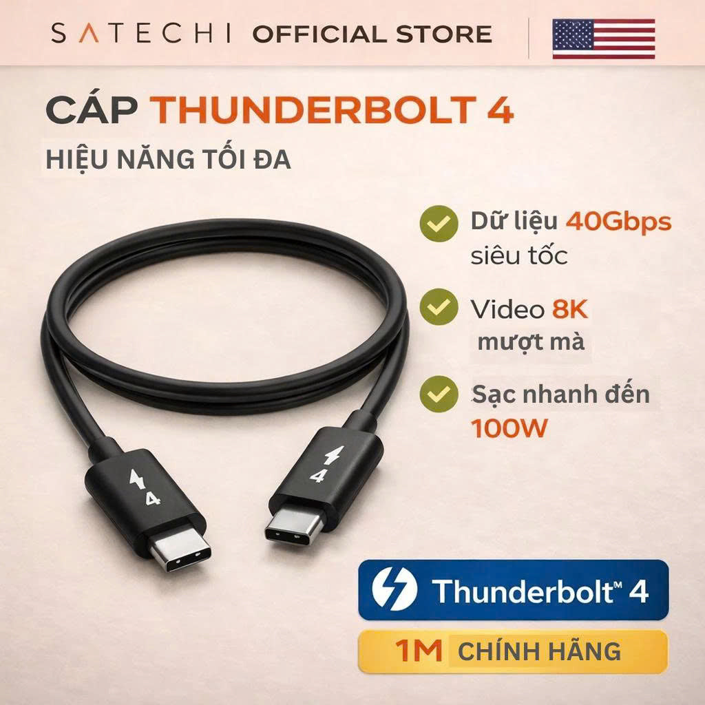 SATECHI Cáp sạc nhanh Thunderbolt 4, dài 1 mét