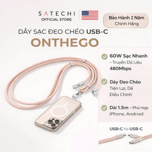 Cáp Satechi OntheGo USB-C với Dây Đeo Cổ Tay, Sạc Nhanh 60W, Truyền Dữ Liệu 480Mbps, Dây Bện Điều Chỉnh