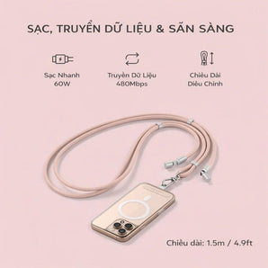 Cáp Satechi OntheGo USB-C với Dây Đeo Cổ Tay, Sạc Nhanh 60W, Truyền Dữ Liệu 480Mbps, Dây Bện Điều Chỉnh