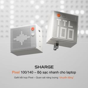 Pixel 100W / 140W – Củ sạc SHARGE GaN 3 cổng USB-C, Màn hình Dot-Matrix