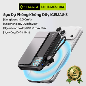 ICEMAG 3 – Pin dự phòng SHARGE 10.000mAh Qi2 25W, USB-C 35W, Tản nhiệt chủ động
