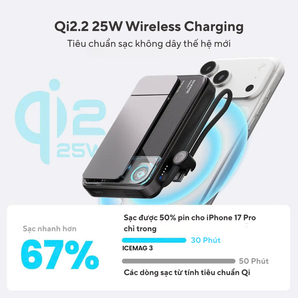 ICEMAG 3 – Pin dự phòng SHARGE 10.000mAh Qi2 25W, USB-C 35W, Tản nhiệt chủ động