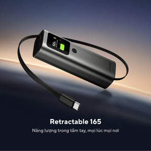Retractable 165 – Pin Dự Phòng SHARGE Laptop 20.000mAh, 165W, Cáp USB-C, Rút Gọn Tích Hợp