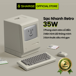 SHARGE Retro 35W – Củ sạc GaN USB-C màn hình LED