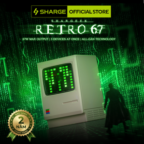 Retro 67 – Củ sạc SHARGE GaN 67W 3 cổng USB-C, Màn hình hiển thị công suất