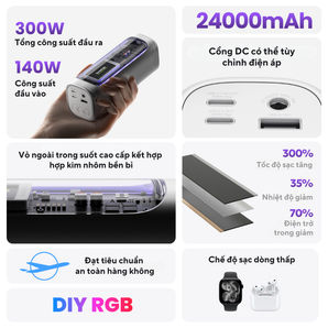 Shargeek 300 – Pin dự phòng SHARGE  24.000mAh 300W, PD 3.1 140W, DC 28V, LED RGB