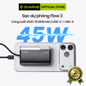 Flow 3 – Pin Dự Phòng SHARGE 10.000mAh 45W PD, Cáp USB-C Tích Hợp & Đèn LED Orbital
