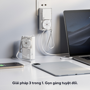 SHARGE Discho – Pin dự phòng 10.000mAh 30W 3-in-1, Củ sạc GaN & Cáp USB-C tích hợp