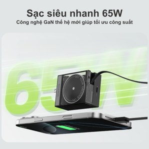Retractable 65W – Củ sạc SHARGE GaN 2 cổng USB-C, cáp USB-C tích hợp