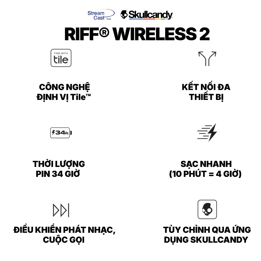 Tai nghe Bluetooth chụp tai SKULLCANDY RIFF WIRELESS 2