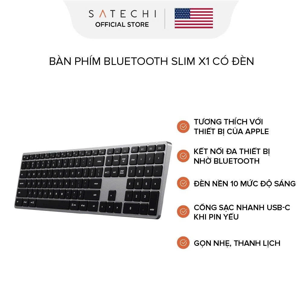 Bàn phím bluetooth Satechi Slim X1/X2/X3 Kết nối Blutooth 3 thiết bị, Pin dùng 45 ngày